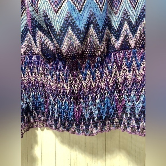🍉 Myth NYC Purple Blue Chevron Open Shoulder Gathered Waist Shirt - Picture 6 of 11
